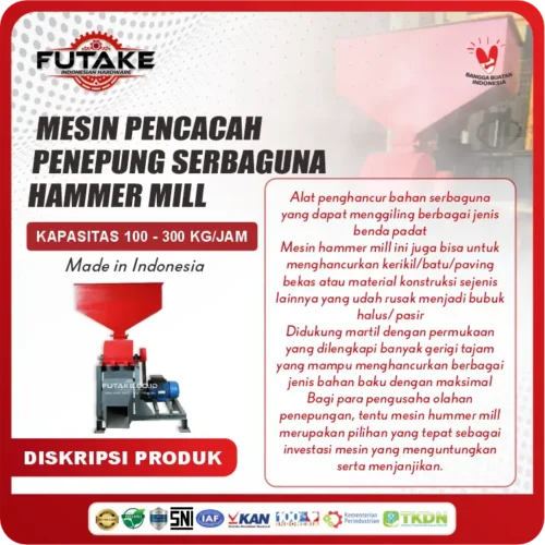 deskripsi Mesin Hammer Mill Kapasitas 100-300 Kg Futake