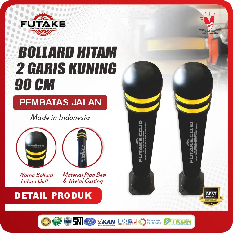 Bollard Trotoar Hitam 2 Garis Kuning 90 cm