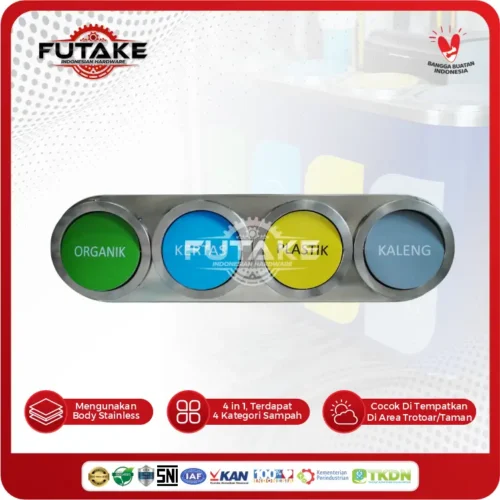 tampilan atas Tempat Sampah Stainless 4 in 1