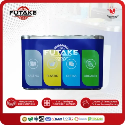 tampilan depan Tempat Sampah Stainless 4 in 1