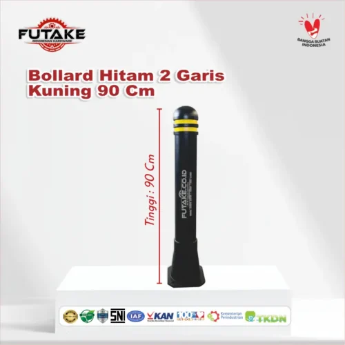 tinggi Bollard Trotoar Hitam 2 Garis Kuning 90 cm