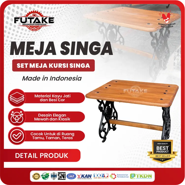 Meja Taman Besi Cor 60 x 44 x 45 Cm (Set Kursi Meja Singa)