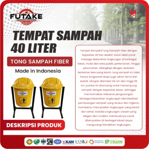 deskripsi Tempat Sampah 40 Liter Bahan Fiber