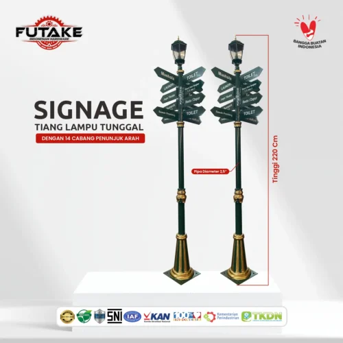 dimensi Tiang Penunjuk Arah (Signage) 14 Cabang Arah 315 Cm