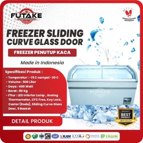 spesifikasi Freezer Sliding Curve Glass Door 500 Liter