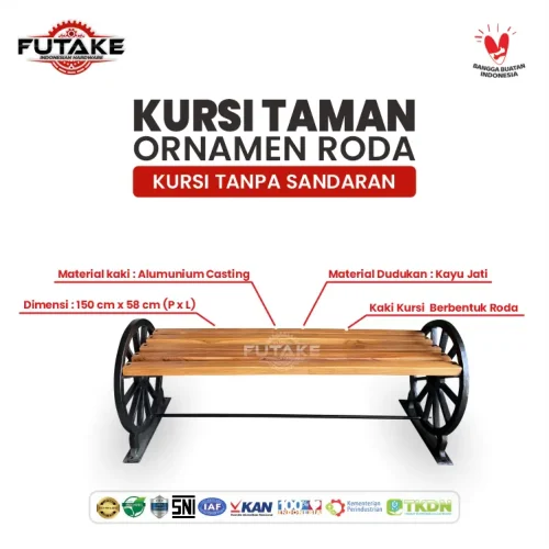 dimensi Kursi Taman Bangka Tanpa Sandaran Ornamen Roda
