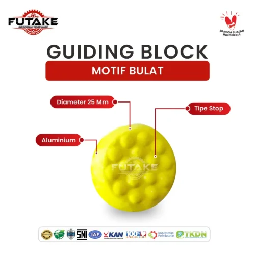 dimensi Tactile Aluminium Dot Kuning moif bulat 25 MM