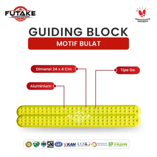 dimensi tactile aluminium go kuning motif bulat 24 cm x 24 cm