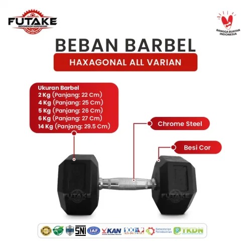 ukuran Dumbell Hexagonal Futake Indonesia