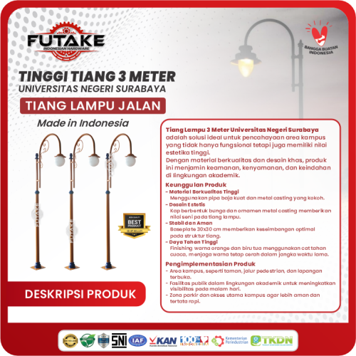 deskripsi Tiang Lampu 3 Meter Universitas Negeri Surabaya