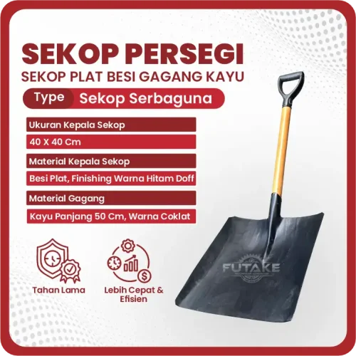 spesifikasi Sekop Persegi Gagang Kayu 40 x 40 cm