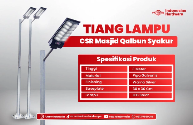 spesifikasi Tiang Lampu Solar Masjid Qalbun Syakur Prambanan Klaten