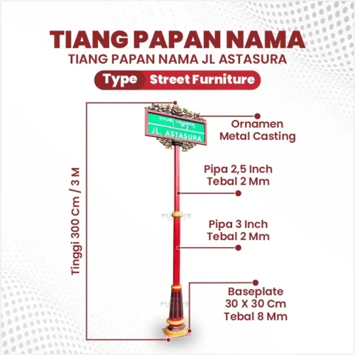 dimensi Tiang Papan Nama 3 Meter untuk Jalan Astasura