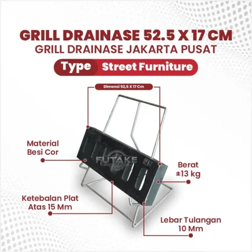 dimensi grill drainase jakarta pusat ukuran 52 x 17