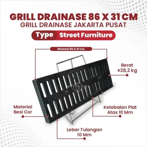 dimensi grill drainase jakarta pusat ukuran 86 x 31 cm