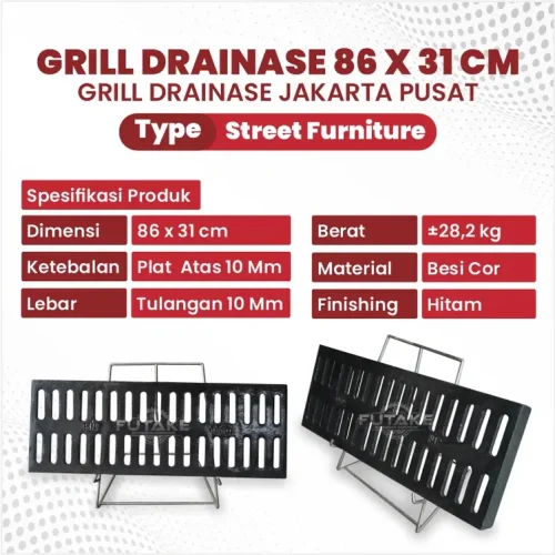 spesifikasi grill drainase jakarta pusat ukuran 86 x 31 cm