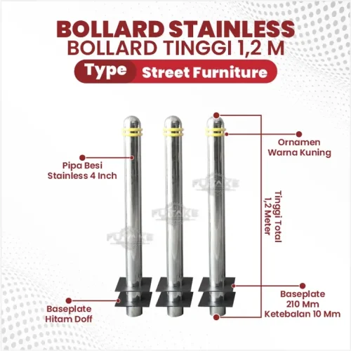 dimensi bollard jalan stainless 1,2 m