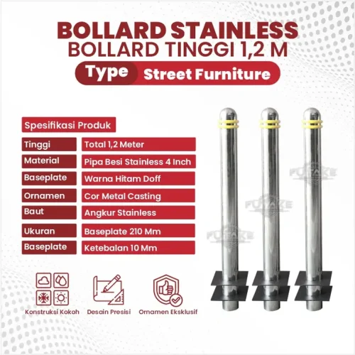 spesifikasi bollard jalan stainless 1,2 m