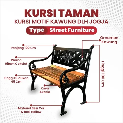 dimensi Kursi Taman Custom DLH Jogja Motif Kawung
