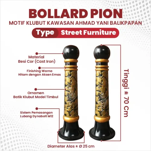 dimensi bollard pion balikpapan motif klubut