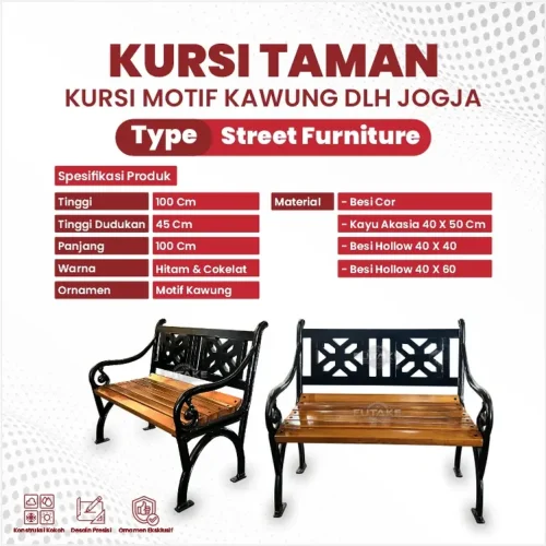 spesifikasi Kursi Taman Custom DLH Jogja Motif Kawung