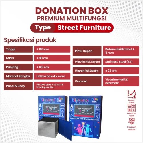 spesifikasi kotak donasi Entdis&Play.Inc