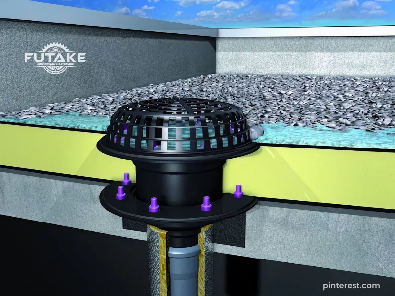 contoh pemasangan roof drain cast iron