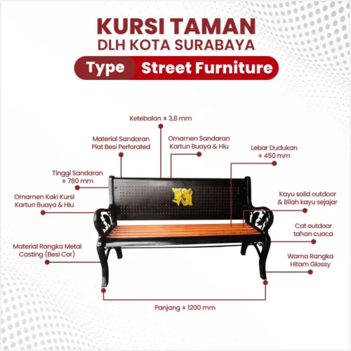 dimensi kursi taman custom DLH Surabaya