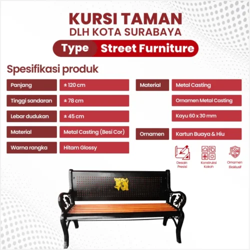 spesifikasi kursi taman custom DLH Surabaya