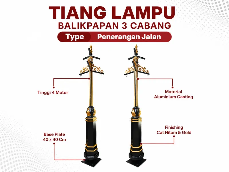 tiang lampu 4 meter 3 cabang