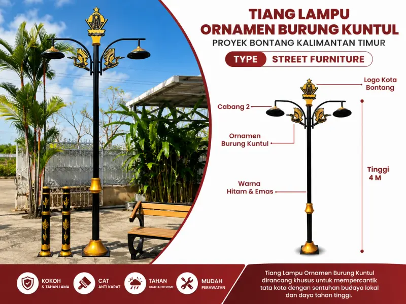 tiang lampu 4 meter berornamen burung kuntul