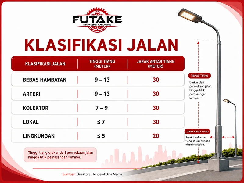 Panduan menentukan tinggi tiang lampu jalan berdasarkan lokasi pemasangan dan kebutuhan pencahayaan