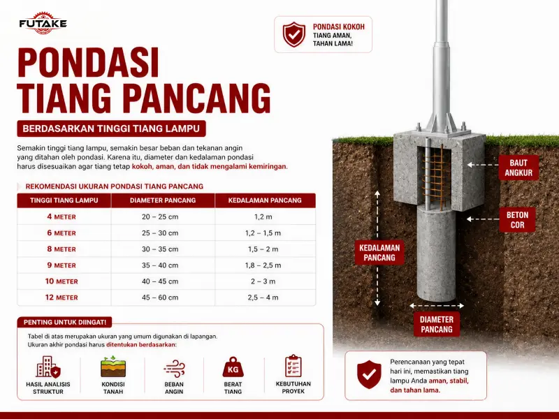 standar ukuran pondasi tiang pancang berdasarkan tinggi tiang lampu