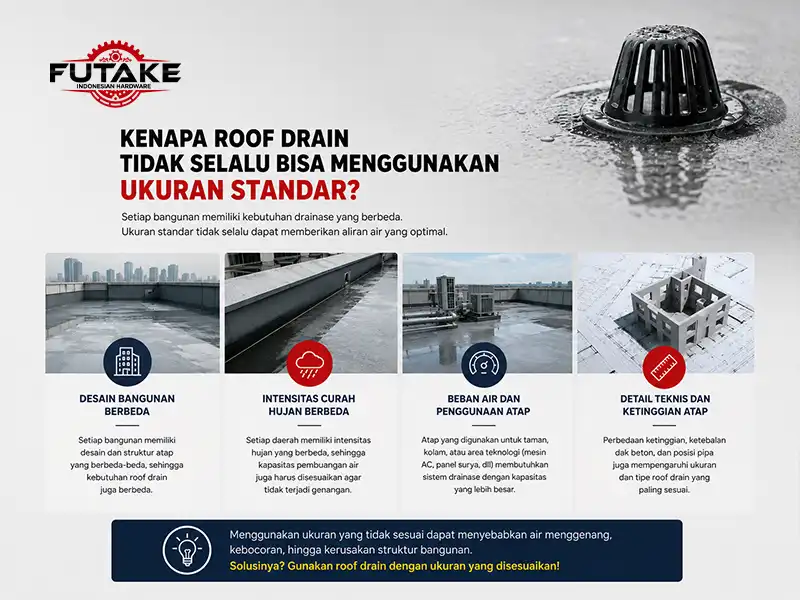 alasan mengapa roof drain itu tidak bisa menggunakan ukuran yang sama di berbagai proyek