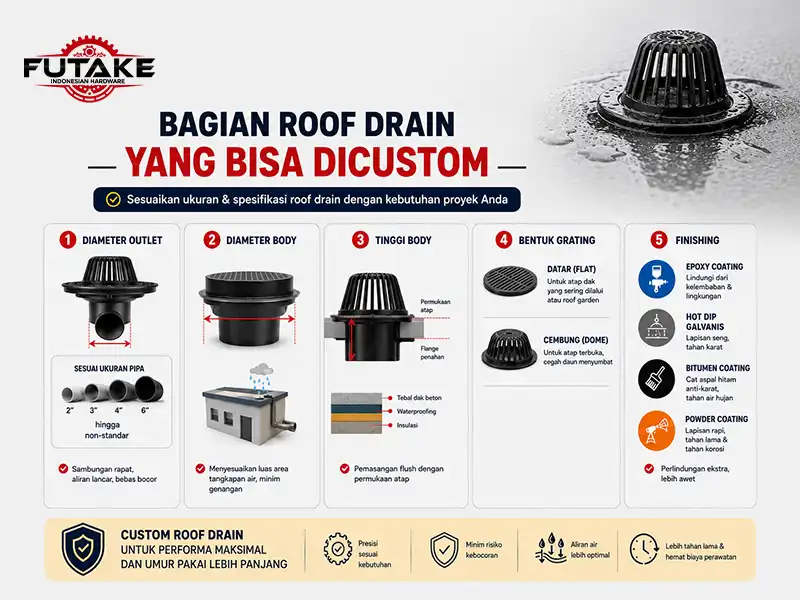 bagian bagian roof drain yang bisa di custom