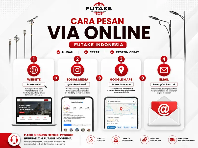 cara pesan tiang lampu custom Futake lewat online