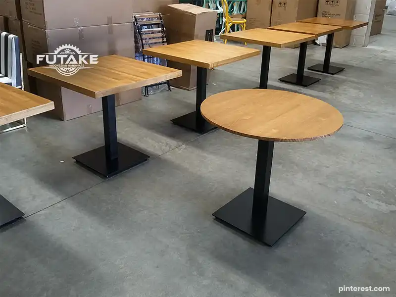 Contoh kaki meja besi custom untuk proyek kafe, restoran, kantor, dan hunian dengan desain serta ukuran yang dapat disesuaikan.