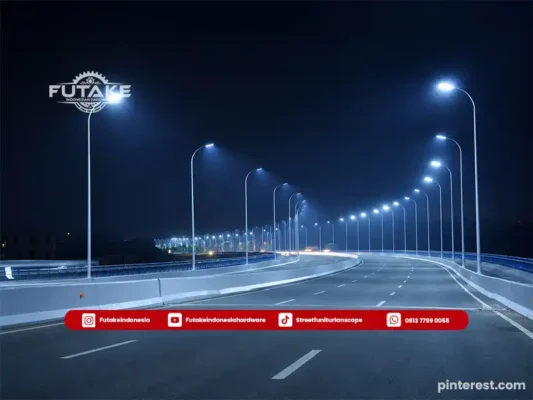Berbagai material pembuatan tiang lampu seperti baja galvanis, stainless steel, aluminium, dan besi cor beserta perbedaan karakteristiknya.