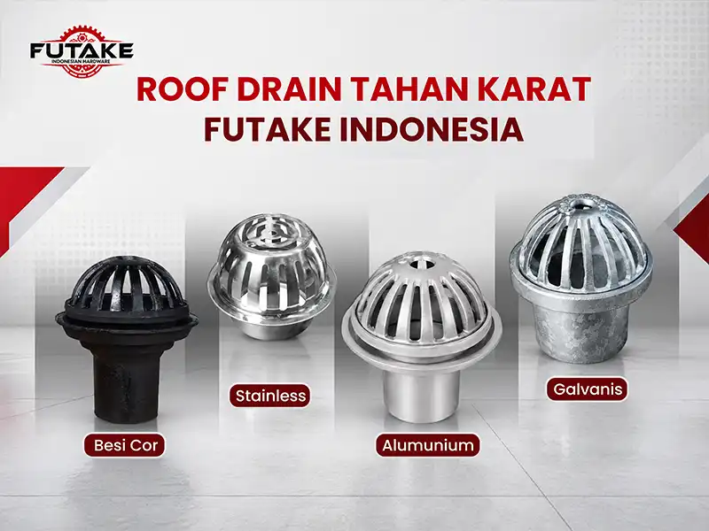 Produk roof drain tahan karat berkualitas dari Futake Indonesia untuk berbagai kebutuhan bangunan.