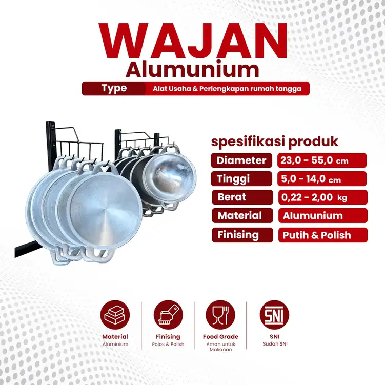spesifikasi wajan aluminium anti lengket uk 23-55 cm